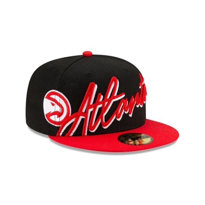 Black Atlanta Hawks Hat - New Era NBA Cursive 59FIFTY Fitted Caps USA3872594